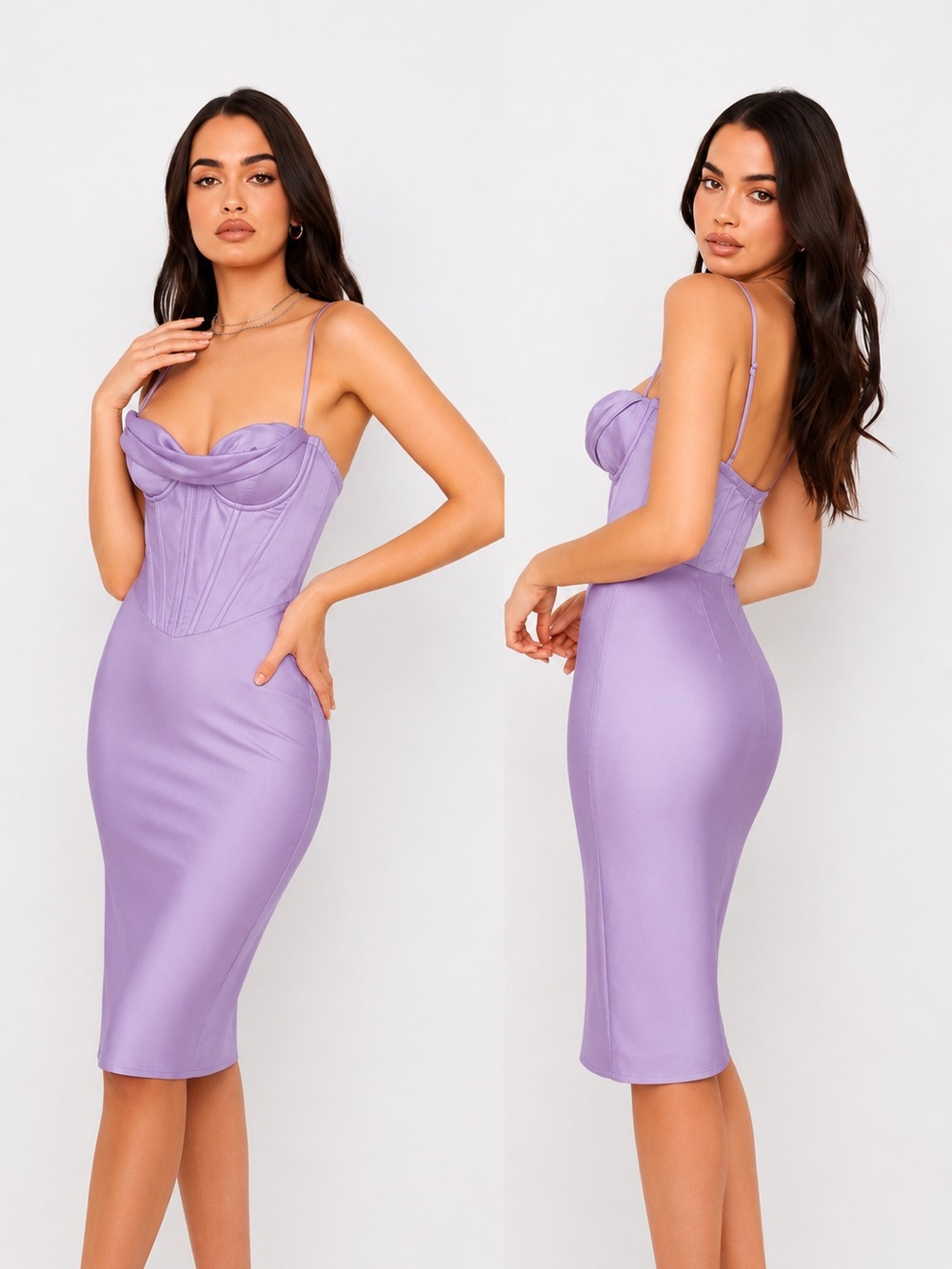 House of CB Myrna Lavender Satin‎ Corset Slip Dress - NWOT size M
